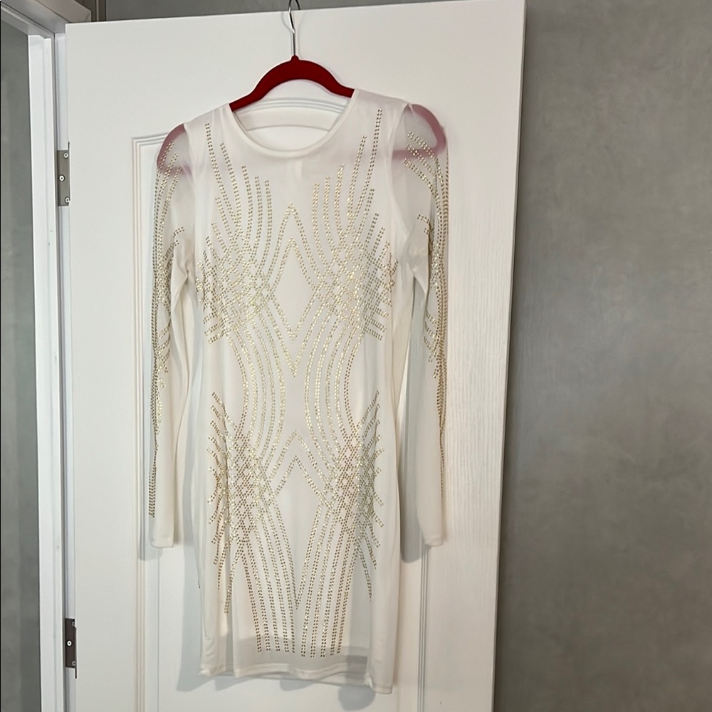 Elegant White and Gold Embellished Dress